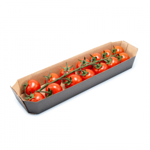 BARQUETA DE CARTÓN HORTOFRUTÍCOLA 260x64x34 OCTOGONAL ABIERTA ONDULADO MICROCANAL NEGRA