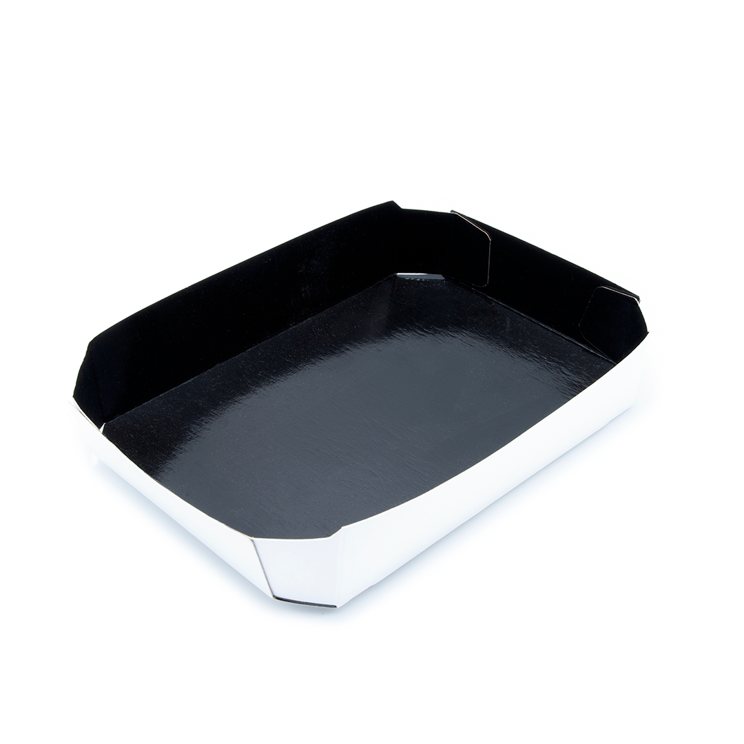 BARQUETA KRAFT 330GRS 175X125X35 PLASTIFICADO NEGRO INTERIOR SP400 H35 - Envase