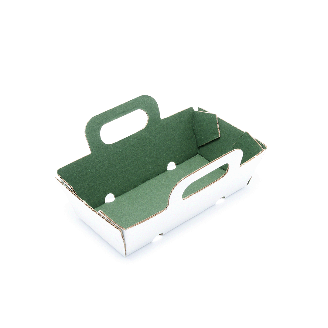 BARQUETA DE CARTÓN HORTOFRUTÍCOLA 106x52x35 RECTA ASAS ONDULADO MICROCANAL BLANCA - Envase