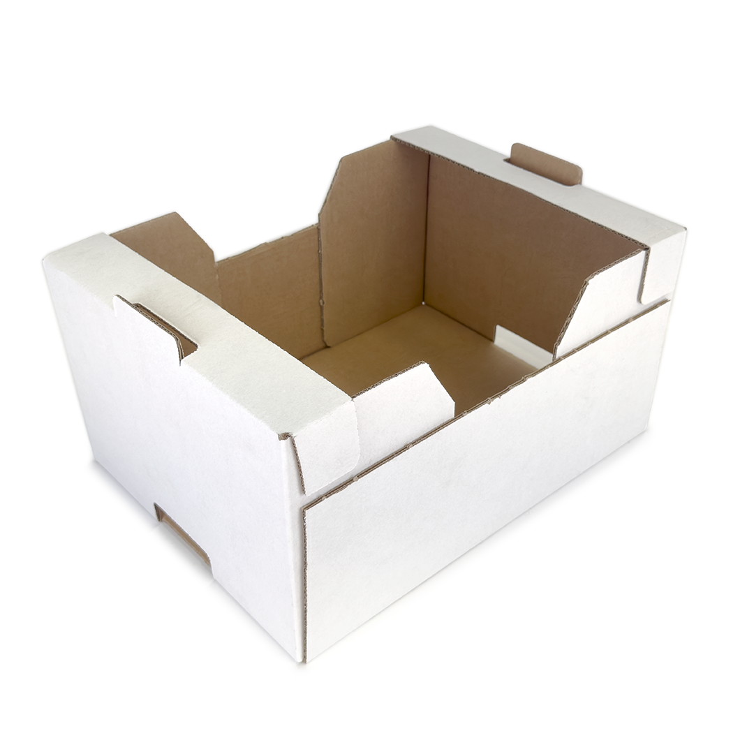CAJA DE CARTÓN HORTOFRUTÍCOLA 400x300x200/140 RECTA TEJADILLO ONDULADO EB B2 BLANCA - Envase