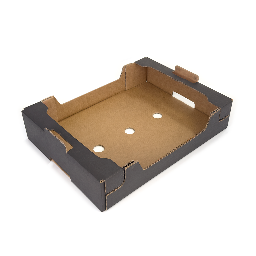 CAJA DE CARTÓN HORTOFRUTÍCOLA 400x300x80 RECTA TEJADILLO ONDULADO EB C2 NEGRA - Envase