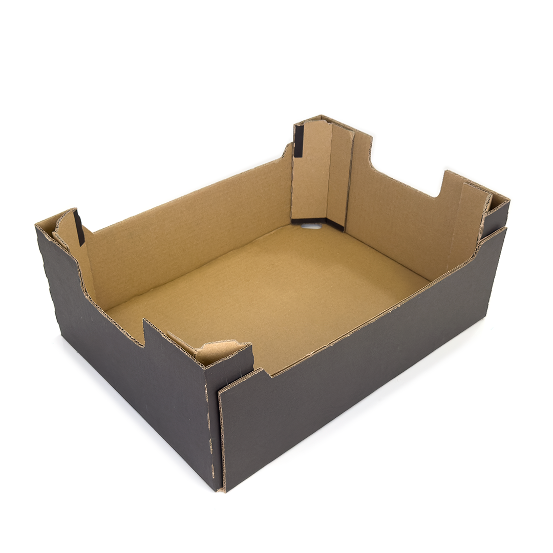 CAJA DE CARTÓN HORTOFRUTÍCOLA 400x300x150/120 RECTA COLUMNA ONDULADO EB C3 NEGRA - Envase