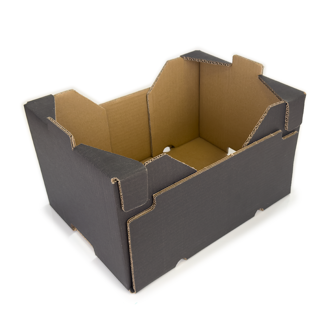 CAJA DE CARTÓN HORTOFRUTÍCOLA 400x300x220/170 RECTA TEJADILLO ONDULADO BC C4 NEGRA - Envase