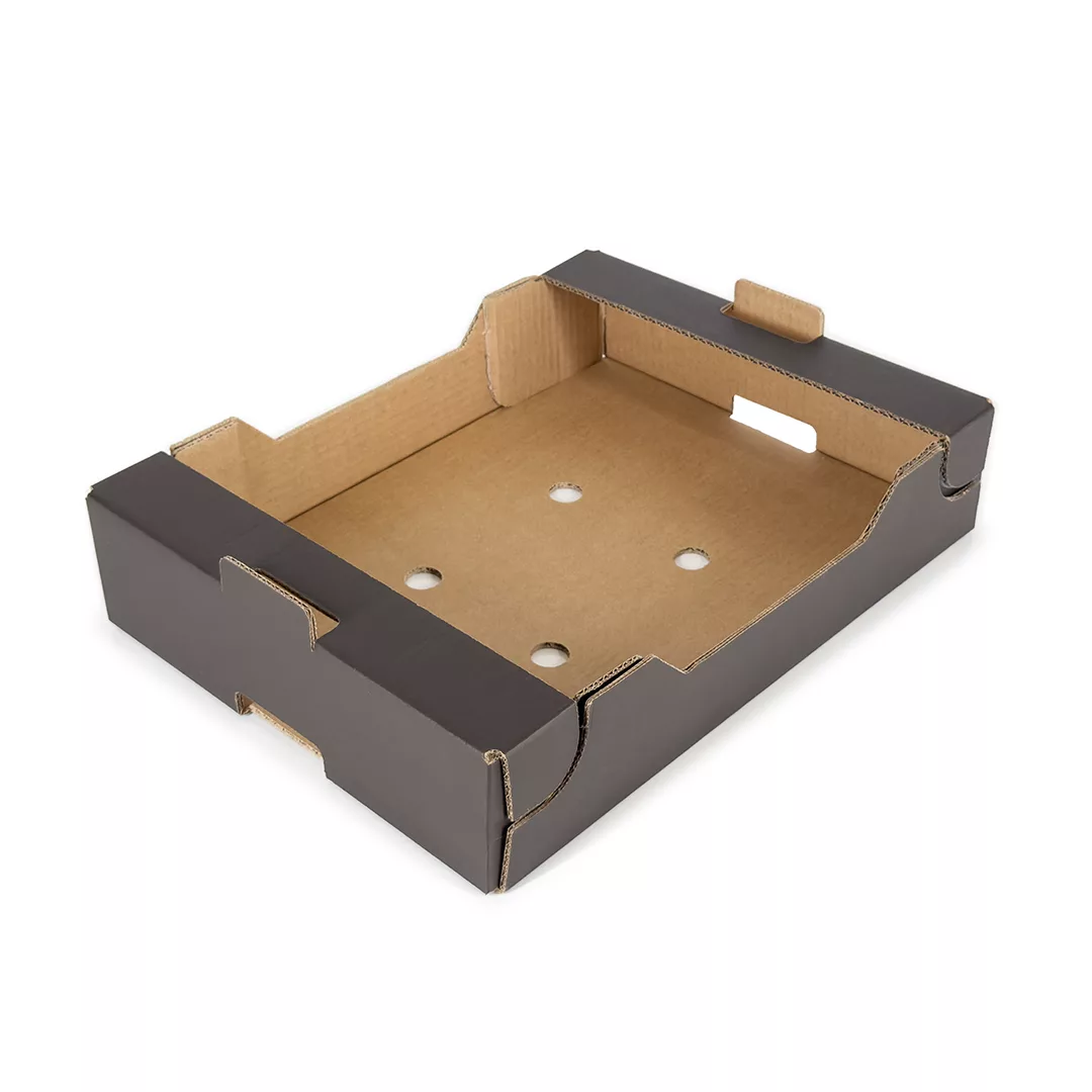 CAJA DE CARTÓN HORTOFRUTÍCOLA 400x300x85 RECTA TEJADILLO ONDULADO EB C3 NEGRA - Envase