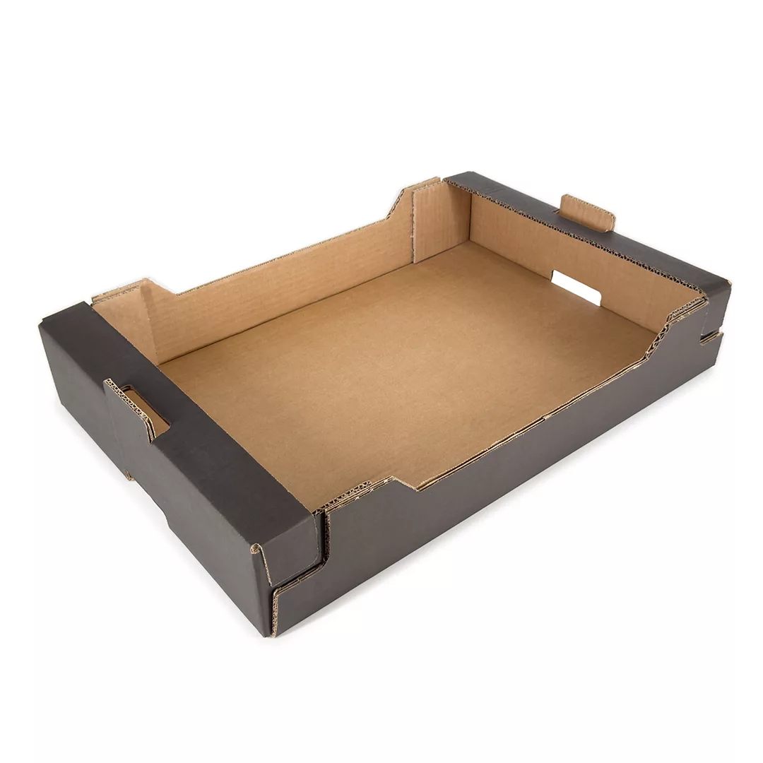 CAJA DE CARTÓN HORTOFRUTÍCOLA 600x400x105 RECTA TEJADILLO ONDULADO BC C4 NEGRA - Envase