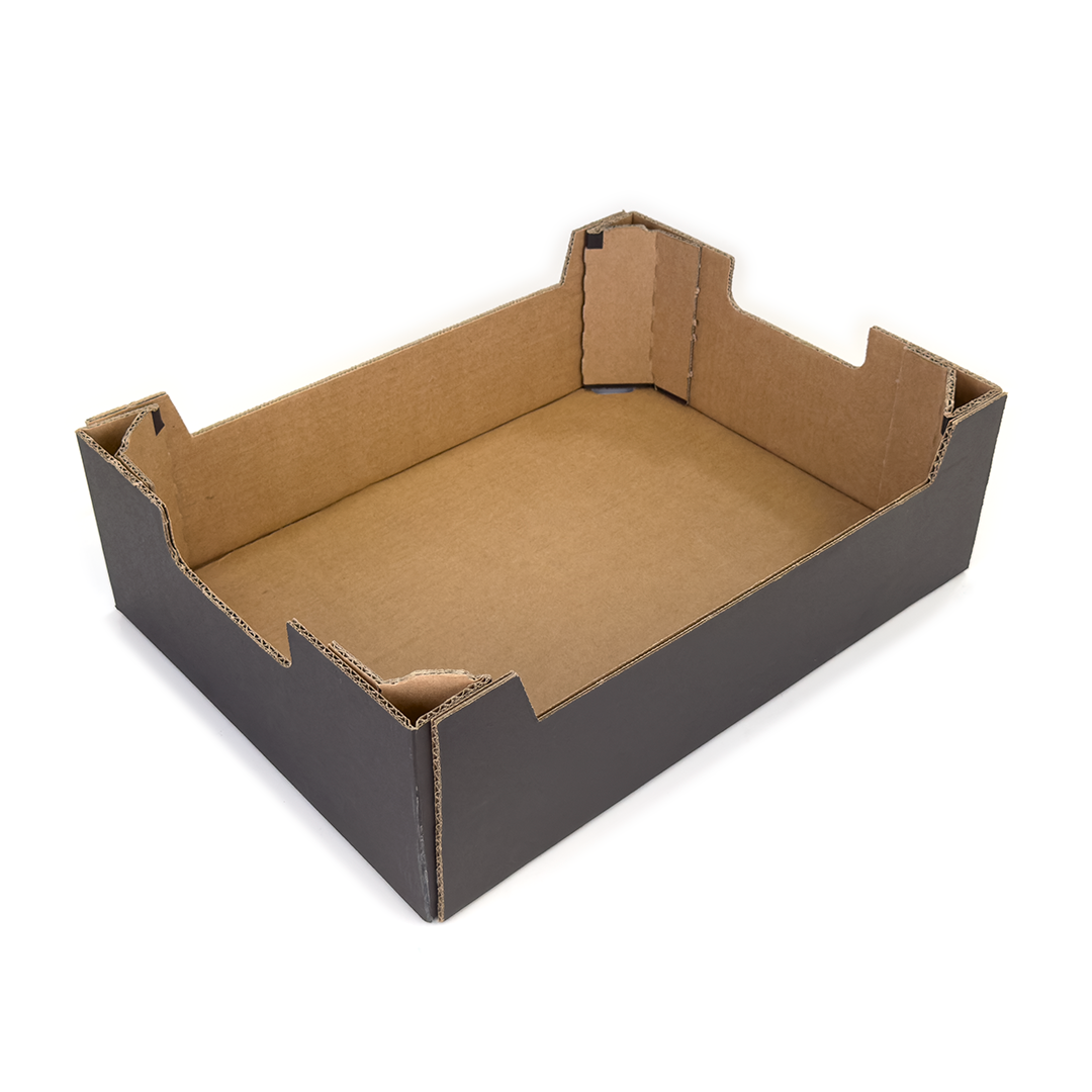 CAJA DE CARTÓN HORTOFRUTÍCOLA 400x300x120/85 RECTA COLUMNA ONDULADO EB C4 NEGRA - Envase