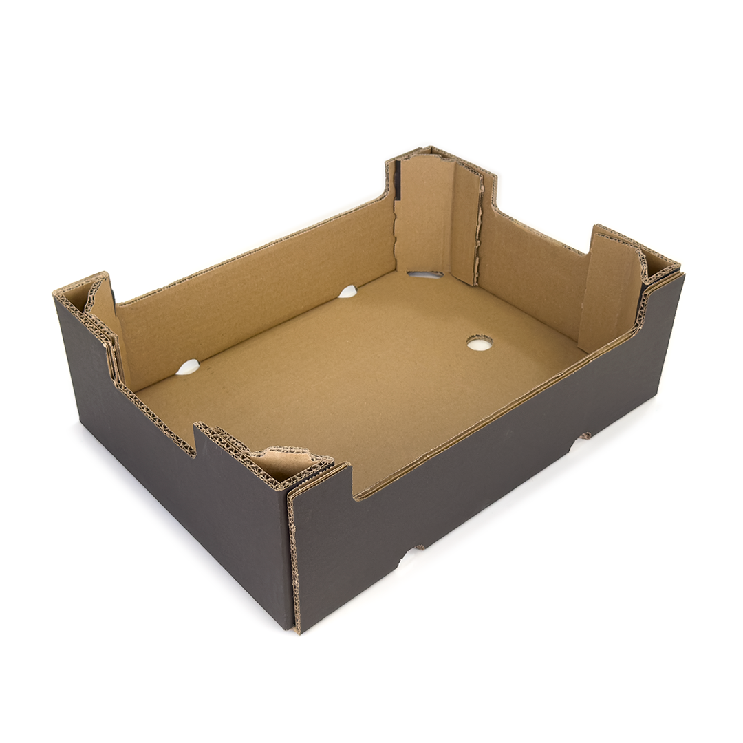 CAJA DE CARTÓN HORTOFRUTÍCOLA 400x300x125 RECTA COLUMNA ONDULADO BC C4 NEGRA - Envase