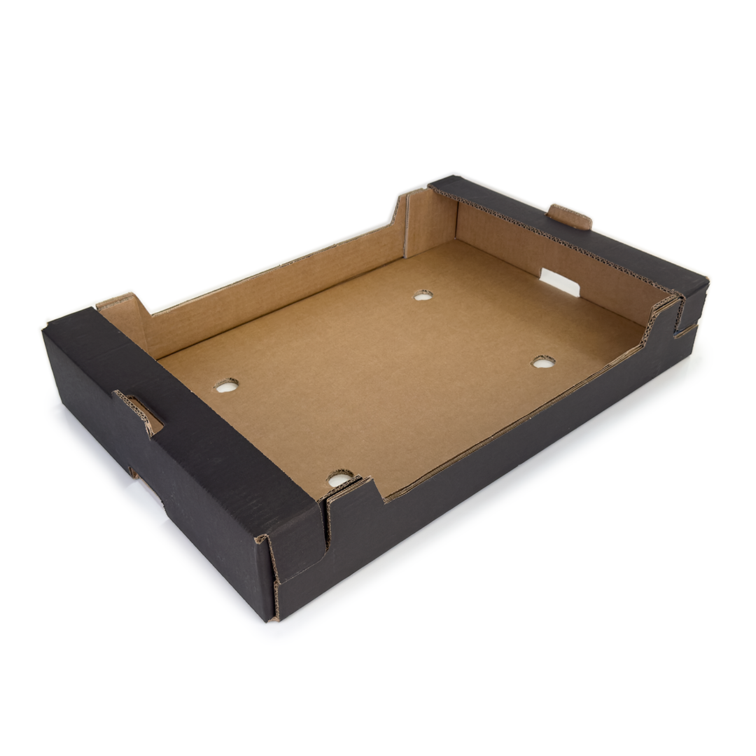 CAJA DE CARTÓN HORTOFRUTÍCOLA 600x400x95 RECTA TEJADILLO ONDULADO BC C4 NEGRA - Envase